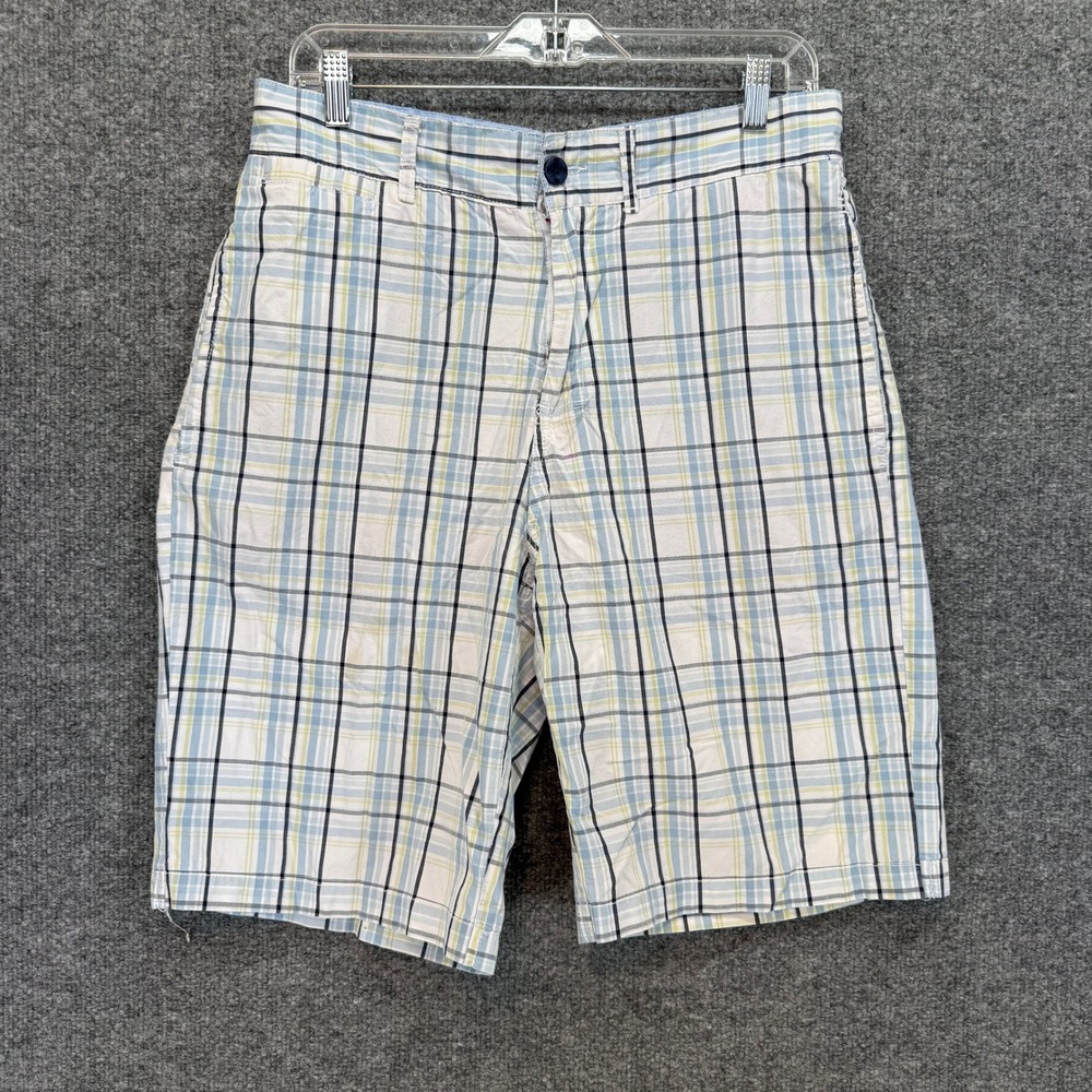 Canterbury Of New zealand‎ Shorts Mens 32 Blue Plaid Flat Front Casual Rugby